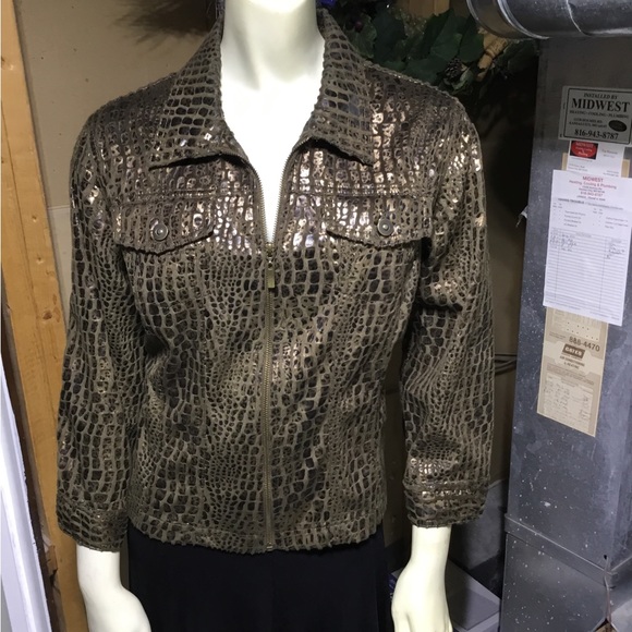 Ruby Rd Zip Up Brown & Gold Blazer - Picture 7 of 16